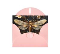 YYHWHJDE Pink Greeting Card Gold Exquisite Dragonfly Prints for Christmas, Children's Birthday, Valentine's Day, and Party Invitation