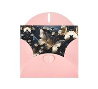 YYHWHJDE Pink Greeting Card Gold White Butterflies Black Pattern for Festive Birthday Party Invitation