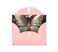 YYHWHJDE Pink Greeting Card Gold White Butterflies Prints for Christmas, Children's Birthday, Valentine's Day, and Party Invitation