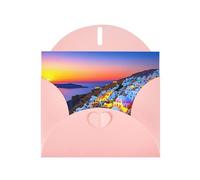 YYHWHJDE Pink Greeting Card Greece Island Sunset Landscape Pattern Perfect for Valentine's Day, Wedding Anniversary & Party Invitations