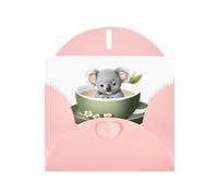 YYHWHJDE Pink Greeting Card Koala print on teacup Pattern for Christmas, Children's Birthday, Valentine's Day, and Party Invitation