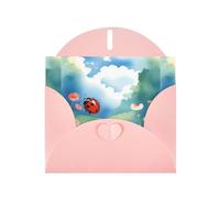 YYHWHJDE Pink Greeting Card Ladybug picking flowers Pattern Perfect for Valentine's Day, Wedding Anniversary & Party Invitations