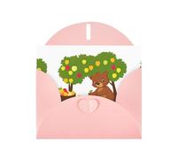 YYHWHJDE Pink Greeting Card Little brown bear planting fruit trees Pattern for Christmas, Children's Birthday, Valentine's Day, and Party Invitation