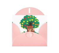 YYHWHJDE Pink Greeting Card Little brown bear under the fruit tree Pattern for Christmas, Children's Birthday, Valentine's Day, and Party Invitation