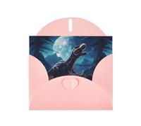 YYHWHJDE Pink Greeting Card Little dinosaur next to the moon Pattern for Christmas, Children's Birthday, Valentine's Day, and Party Invitation