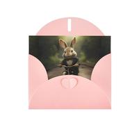 YYHWHJDE Pink Greeting Card Little gray rabbit riding a bicycle Pattern for Festive Birthday Party Invitation