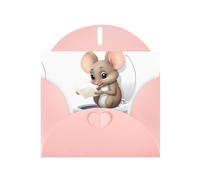 YYHWHJDE Pink Greeting Card Little mouse reading on the toilet Pattern for Christmas, Children's Birthday, Valentine's Day, and Party Invitation