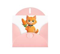 YYHWHJDE Pink Greeting Card Little orange cat holding carrot Pattern for Christmas, Children's Birthday, Valentine's Day, and Party Invitation