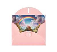 YYHWHJDE Pink Greeting Card Little World Under The Rainbow Pattern Perfect for Valentine's Day, Wedding Anniversary & Party Invitations