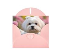 YYHWHJDE Pink Greeting Card Lovely Maltese Dog Prints for Christmas, Children's Birthday, Valentine's Day, and Party Invitation