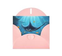 YYHWHJDE Pink Greeting Card Manta Ray and Fish Pattern for Christmas, Children's Birthday, Valentine's Day, and Party Invitation