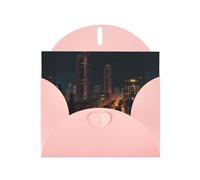YYHWHJDE Pink Greeting Card Night view of the city Pattern for Festive Birthday Party Invitation