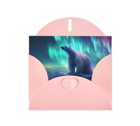 YYHWHJDE Pink Greeting Card Northern Lights Polar Bear Prints for Christmas, Children's Birthday, Valentine's Day, and Party Invitation