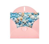 YYHWHJDE Pink Greeting Card Ocean Sea Beach Seashells Starfish Blue Pattern for Christmas, Children's Birthday, Valentine's Day, and Party Invitation