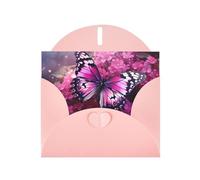 YYHWHJDE Pink Greeting Card Pink flower purple butterfly Pattern for Festive Birthday Party Invitation