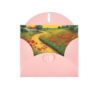 YYHWHJDE Pink Greeting Card Poppies Field Yellow Brick Road Prints for Christmas, Children's Birthday, Valentine's Day, and Party Invitation