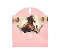 YYHWHJDE Pink Greeting Card Prancing Brown Horse Prints for Christmas, Children's Birthday, Valentine's Day, and Party Invitation