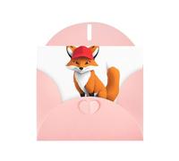 YYHWHJDE Pink Greeting Card Red Hat Fox Pattern Perfect for Valentine's Day, Wedding Anniversary & Party Invitations