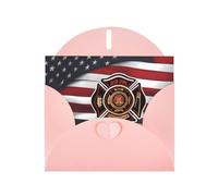 YYHWHJDE Pink Greeting Card Red Stripe Firefighter USA Flag Pattern for Festive Birthday Party Invitation