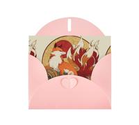 YYHWHJDE Pink Greeting Card Red Sun Nine-Tailed Fox Pattern Perfect for Valentine's Day, Wedding Anniversary & Party Invitations