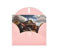 YYHWHJDE Pink Greeting Card Red Tractor Pattern for Christmas, Children's Birthday, Valentine's Day, and Party Invitation