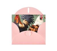 YYHWHJDE Pink Greeting Card Rooster and Chicken Prints for Christmas, Children's Birthday, Valentine's Day, and Party Invitation