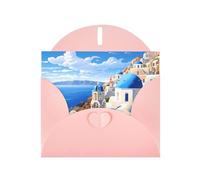 YYHWHJDE Pink Greeting Card Santorini Greek Island sea View Prints for Christmas, Children's Birthday, Valentine's Day, and Party Invitation