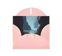 YYHWHJDE Pink Greeting Card Sea Water Between The Rocks Pattern Perfect for Valentine's Day, Wedding Anniversary & Party Invitations