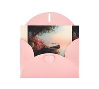 YYHWHJDE Pink Greeting Card Small Boat On The Lake Shore Pattern Perfect for Valentine's Day, Wedding Anniversary & Party Invitations