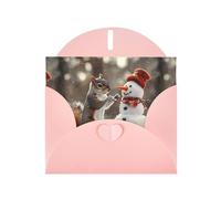 YYHWHJDE Pink Greeting Card Snowman Squirrel Pattern Perfect for Valentine's Day, Wedding Anniversary & Party Invitations