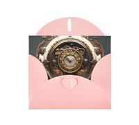 YYHWHJDE Pink Greeting Card Steampunk Clock Pattern for Festive Birthday Party Invitation