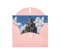 YYHWHJDE Pink Greeting Card The Castle On Top Of The Hill Pattern Perfect for Valentine's Day, Wedding Anniversary & Party Invitations