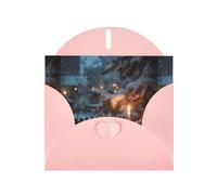 YYHWHJDE Pink Greeting Card The Lone Lamp Under the Cedars Pattern Perfect for Valentine's Day, Wedding Anniversary & Party Invitations