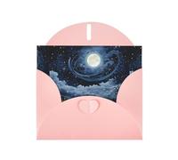 YYHWHJDE Pink Greeting Card The Moon In The Starry Sky Pattern Perfect for Valentine's Day, Wedding Anniversary & Party Invitations
