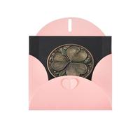 YYHWHJDE Pink Greeting Card Three-Leaf Clover Gold Coins Pattern Perfect for Valentine's Day, Wedding Anniversary & Party Invitations