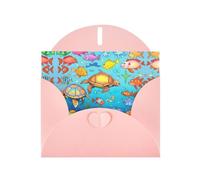 YYHWHJDE Pink Greeting Card Turtle and Fish Pattern for Christmas, Children's Birthday, Valentine's Day, and Party Invitation