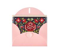 YYHWHJDE Pink Greeting Card Ukrainian Embroidery Style Rose Pattern for Christmas, Children's Birthday, Valentine's Day, and Party Invitation