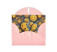 YYHWHJDE Pink Greeting Card Various smiley faces Pattern Perfect for Valentine's Day, Wedding Anniversary & Party Invitations