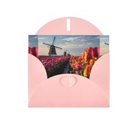 YYHWHJDE Pink Greeting Card Windmills In The Tulips Pattern Perfect for Valentine's Day, Wedding Anniversary & Party Invitations