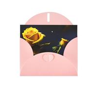 YYHWHJDE Pink Greeting Card Yellow Roses Starry Night Prints for Christmas, Children's Birthday, Valentine's Day, and Party Invitation