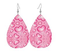 YYHWHJDE pink hearts Prints Drip Leather Earrings - Chic Faux Leather Drops for Holiday & Everyday Glam