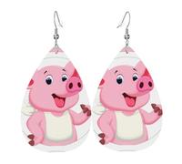 YYHWHJDE Pink Little Pig Prints Water Drop Leather Earrings - Stylish Dangle Throw for Parties, Vibrant Color Layering, Non-Fading Finish