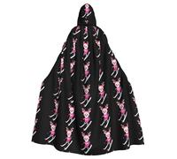 YYHWHJDE Pink sika deer skiing Printing Halloween Adult Hooded Cloak for Parties and Costume Events