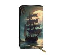 YYHWHJDE Pirate Sailboat Full Moon Picture Quality Leather Long Clutch Wallet Designed for Fashion Girls and Women Stylish 7.48 x 4.13 in