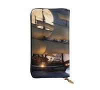 YYHWHJDE Pirate Sailboat Full Moon Picture Quality Leather Long Clutch Wallet Designed for Fashion Girls and Women Stylish 7.48 x 4.13 in