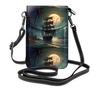 YYHWHJDE Pirate Sailboat Full Moon Prints Small Leather Women'S Crossbody Flip Phone Bag, Waterproof And Durable