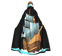 YYHWHJDE Pirate Ship In The Waves Picture Halloween Adult Hooded Cape Cloak No Zipper, Comfortable For Costume Parties