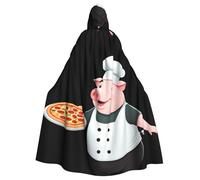 YYHWHJDE Pizza Making Pig Pattern Halloween Adult Hooded Cape Cloak For Role-Playing, Stage Costumes, Parties Easy Care