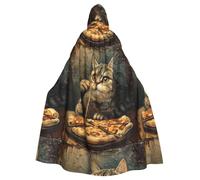 YYHWHJDE Playful Pizza Cat Pattern Halloween Adult Hooded Cape Cloak For Role-Playing, Stage Costumes, Parties Easy Care