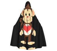 YYHWHJDE Polka Dot Monkey With Heart Pattern Halloween Adult Hooded Cape Cloak No Zipper, Comfortable For Costume Parties